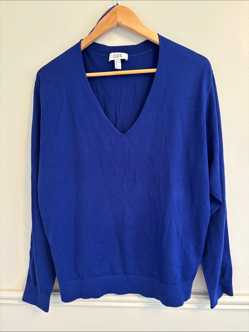 COS Bright Royal Blue 100% wool V-Neck Sweater